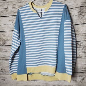GLAMAKER Striped Color Block Cropped Sweatshirts Crewneck Long Sleeve Sweater